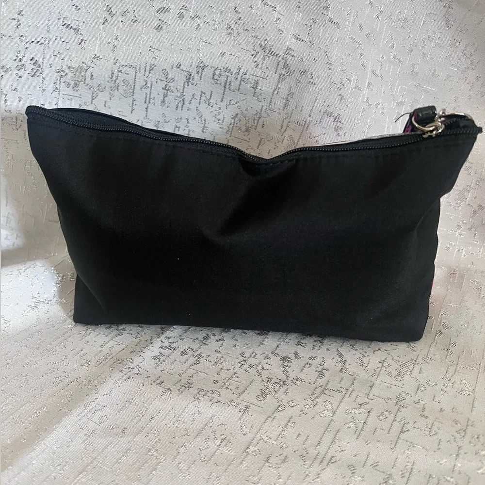 Lancome Paris Black and Pink Cosmetic Bag with Floral Accent